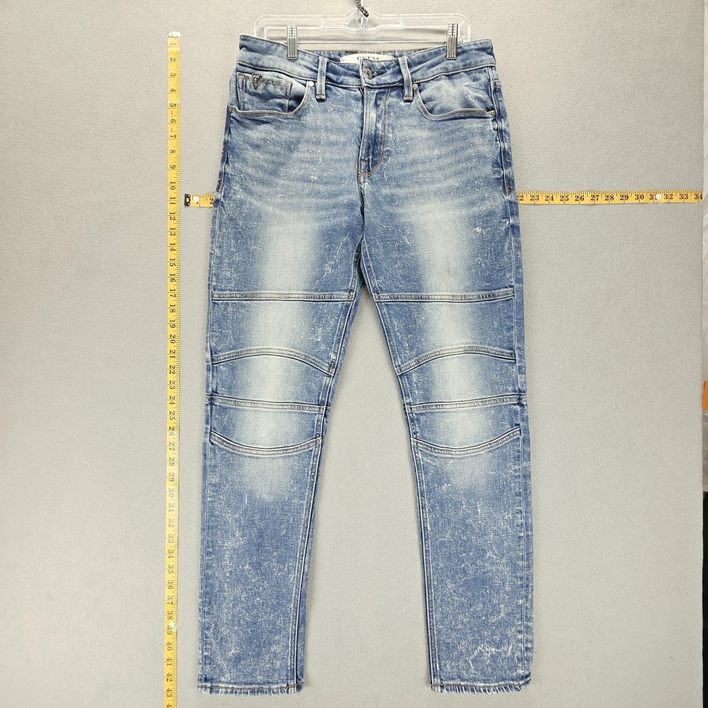 Guess Jeans Mens 31x32 Blue Slim Tapered Stretch Moto Panels Zip Fly Denim